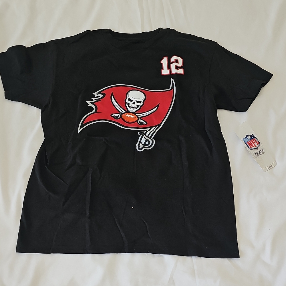 NFL Black Tee with Red Buccaneers Flag and White #12